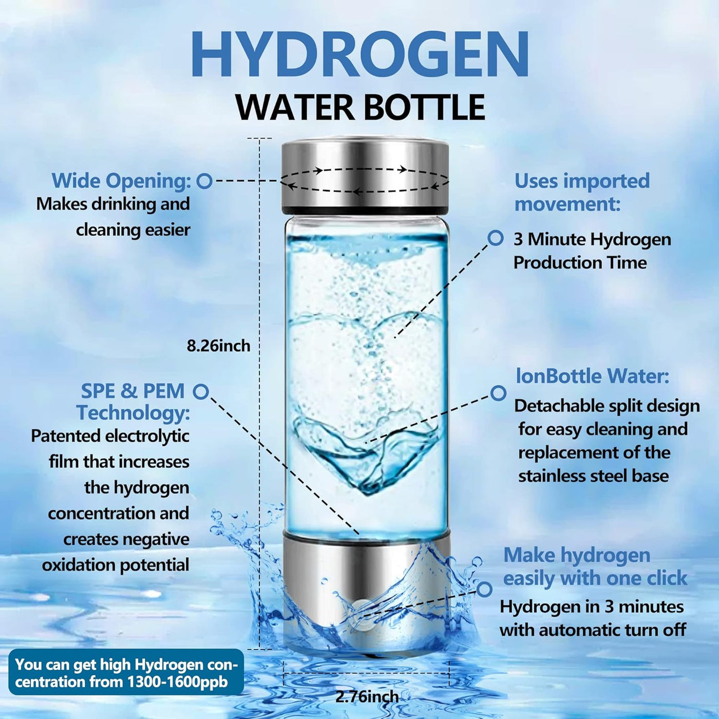 HydroPures™ Hydrogen Water Bottle